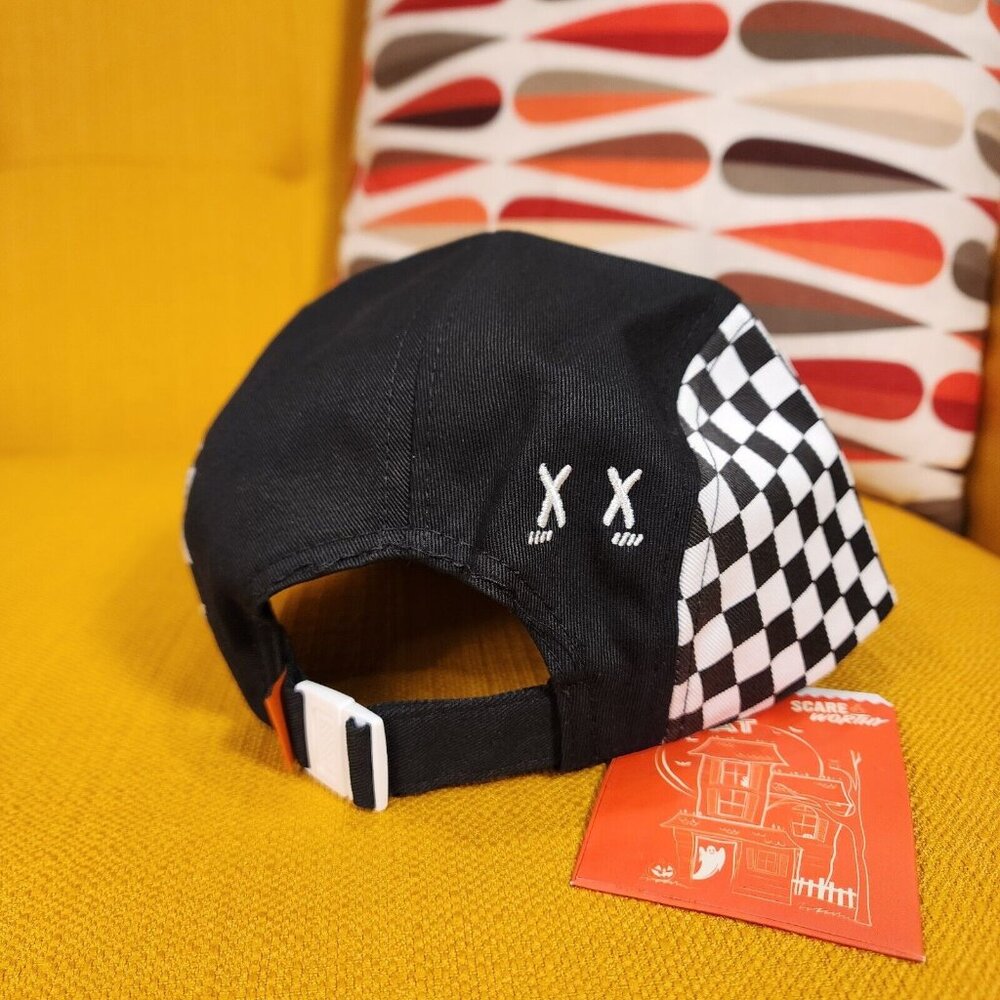 Cakeworthy Literally Dead 5 Panel Halloween Black & White Checker Baseball Cap - Picture 5 of 12